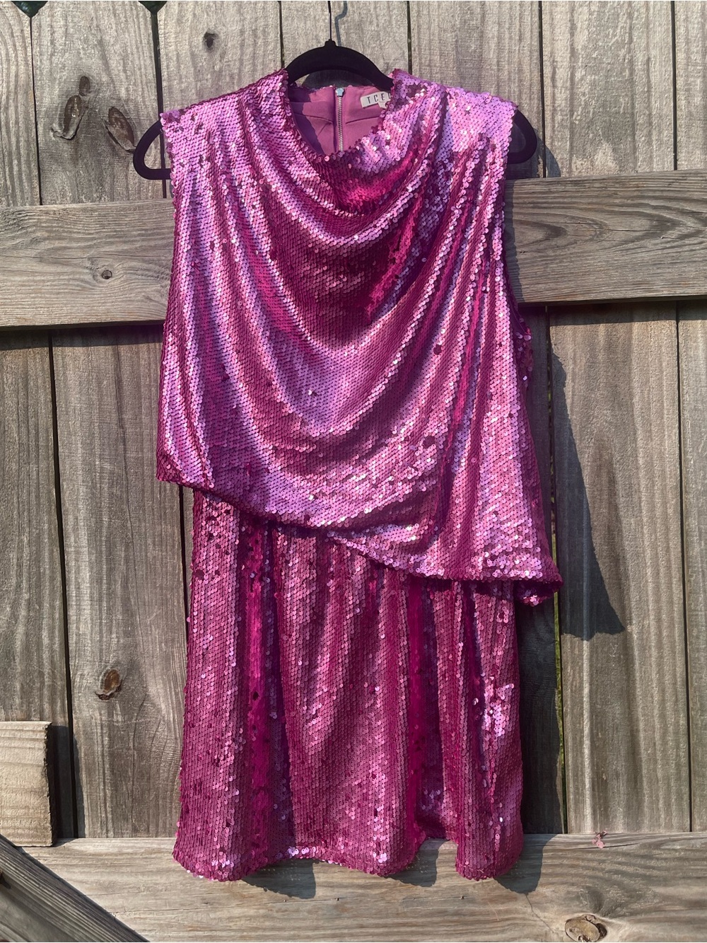 TCEC Fuchsia Sequin Asymmetrical Cowl Dress